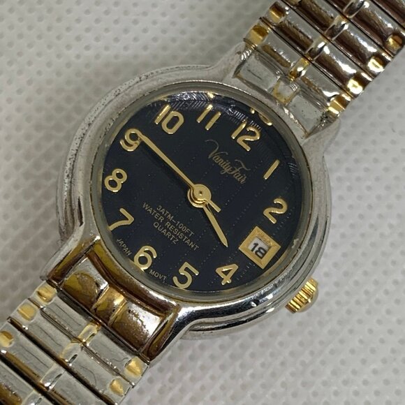 Vanity fair women date watch vintage 23mm round two tone size 6.5” running - Picture 2 of 7
